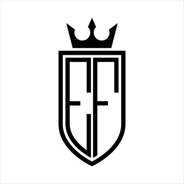 Taç ve minimalist, zarif ve ince çizgili baş harflerin olduğu EF vektör logosu