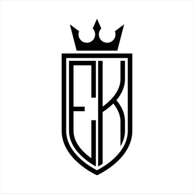 Taç ve minimalist, zarif ve ince çizgili baş harflerin olduğu EK Vektör logosu