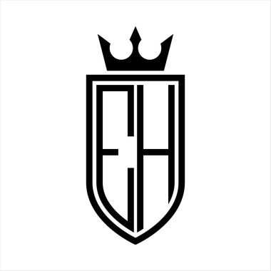 Taç ve minimalist, zarif ve ince çizgili baş harflerin olduğu EH vektör logosu