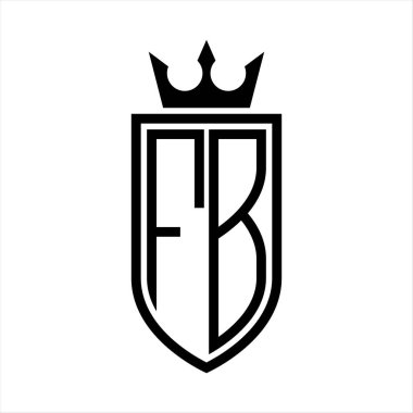 Taç ve minimalist, zarif ve ince hatlı baş harflerin olduğu FB Vektör logosu