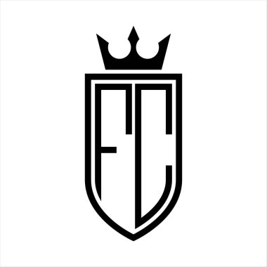 Taç ve minimalist, zarif ve ince hatlı baş harflerin olduğu FC Vektör logosu