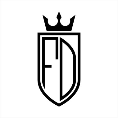 Taç ve minimalist, zarif ve ince hatlı baş harflerin olduğu FD vektör logosu