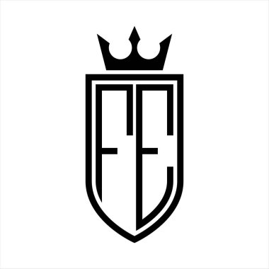 FE Vektör logosu. Taç ve minimalist, zarif ve ince hatlı baş harfler.