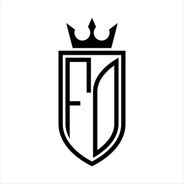 Taç ve minimalist, zarif ve ince çizgili baş harflerin olduğu FO vektör logosu