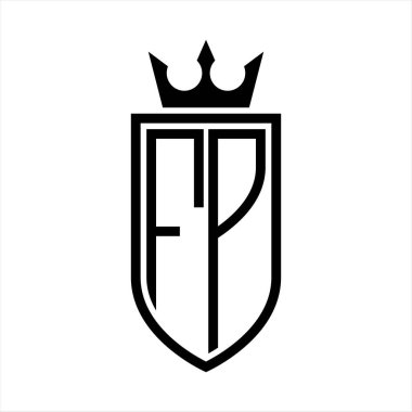 Taç ve minimalist, zarif ve ince hatlı baş harflerin olduğu FP vektör logosu