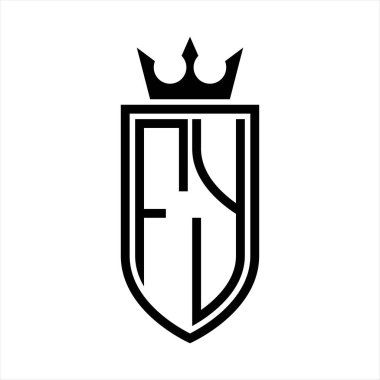 Taç ve minimalist, zarif ve ince çizgili baş harflerin olduğu FY Vektör logosu