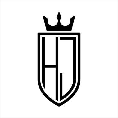 Taç ve minimalist, zarif ve ince hatlı baş harflerin olduğu HJ Vektör logosu