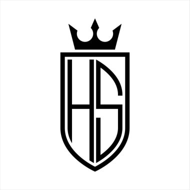 HS Vektör logosu. Taç ve minimalist, zarif ve ince çizgili baş harfler.