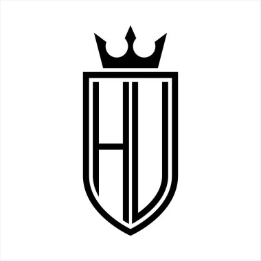 Taç ve minimalist, zarif ve ince hatlı baş harflerin olduğu HU Vektör logosu