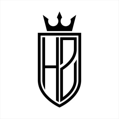 Taç ve minimalist, zarif ve ince hatlı baş harflerin olduğu HZ Vektör logosu