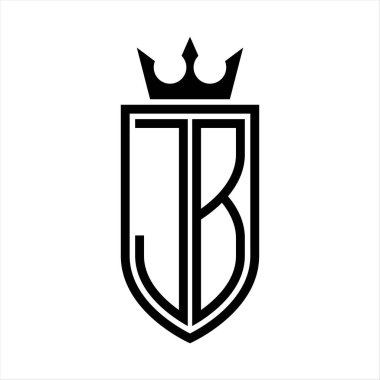 Taç ve minimalist, zarif ve ince hatlı baş harflerin simgesi JB Vektör logosu