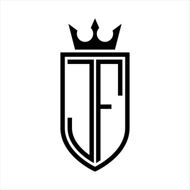 Taç ve minimalist, zarif ve ince çizgili baş harflerin olduğu JF Vektör logosu