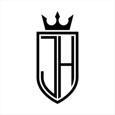 Taç ve minimalist, zarif ve ince çizgili baş harflerin olduğu JH Vektör logosu