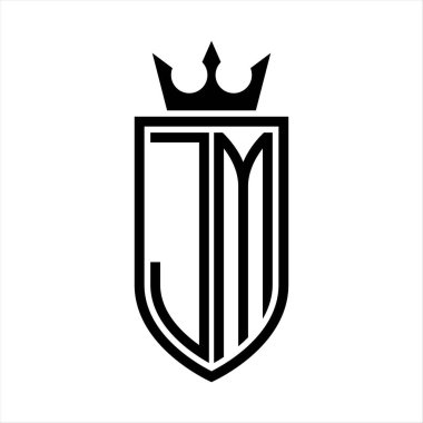 Taç ve minimalist, zarif ve ince hatlı baş harflerin simgesi JM Vektör logosu