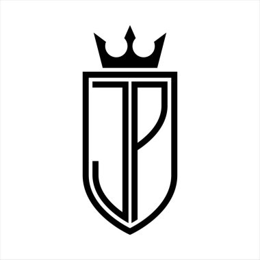Taç ve minimalist, zarif ve ince hatlı baş harflerin simgesi JP Vektör logosu