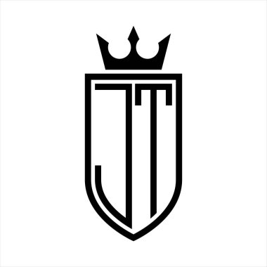 Taç ve minimalist, zarif ve ince hatlı baş harflerin simgesi JT Vektör logosu