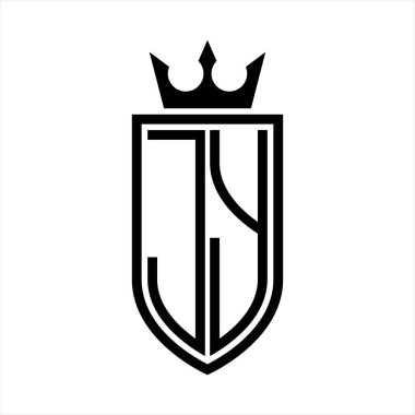 Taç ve minimalist, zarif ve ince hatlı baş harflerin simgesi JY Vektör logosu