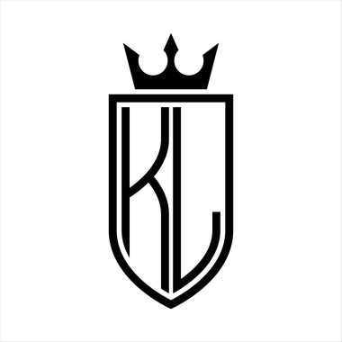 Taç ve minimalist, zarif ve ince çizgili baş harflerin olduğu KL Vektör logosu