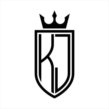 Taç ve minimalist, zarif ve ince hatlı baş harflerin simgesi KJ Vektör logosu