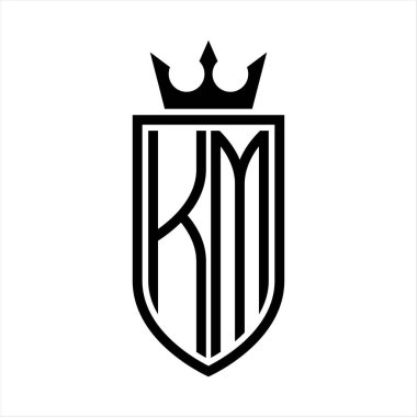 KM vektör logosu. Taç ve minimalist, zarif, ince çizgili baş harfler.