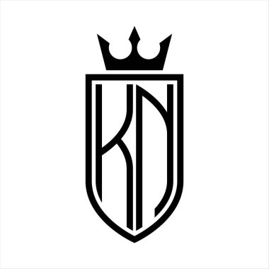 Taç ve minimalist, zarif ve ince çizgili baş harflerin olduğu KN Vektör logosu