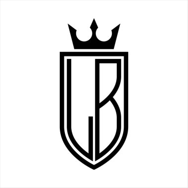 LB Vektör logosu, taç ve minimalist, zarif, ince çizgili baş harflerin kalkanı.