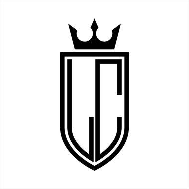 LC Vektör logosu. Taçlı ve minimalist, zarif, ince çizgili baş harfler.