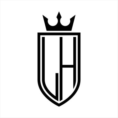 LH vektör logosu. Taçlı ve minimalist, zarif, ince çizgili baş harfler.