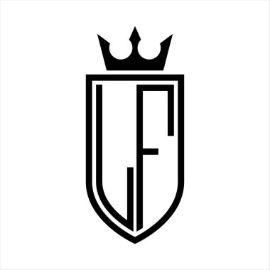 LF vektör logosu. Taçlı ve minimalist, zarif, ince çizgili baş harfler.