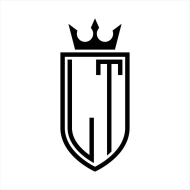 LT vektör logosu. Taçlı, minimalist, zarif ve ince çizgili baş harfler.