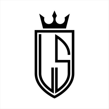 LS vektör logosu, taç ve minimalist, zarif tarzda, ince çizgili baş harflerin kalkanı.