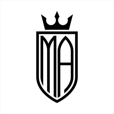 Taç ve minimalist, zarif ve ince hatlı baş harflerin simgesi MA Vektör logosu