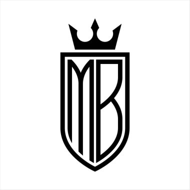 Taçlı ve minimalist, zarif, ince hatlı baş harflerin simgesi MB Vektör logosu