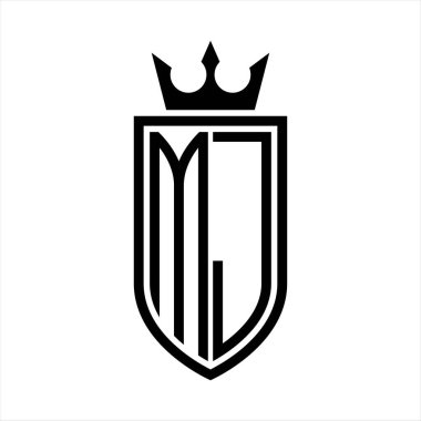 Taç ve minimalist, zarif ve ince çizgili baş harflerin olduğu M.J. Vektör logosu