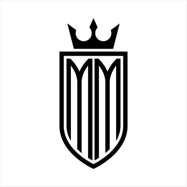 Taçlı ve minimalist, zarif ve ince hatlı baş harflerin simgesi MM Vektör logosu