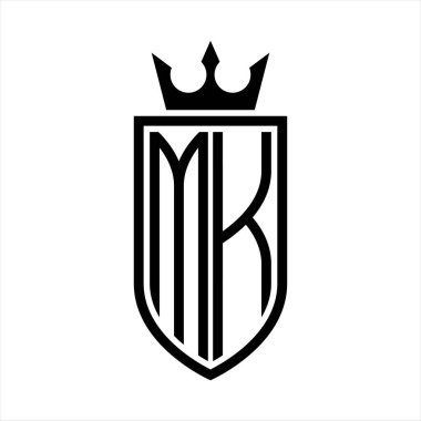 Taç ve minimalist, zarif ve ince çizgili baş harflerin olduğu MK Vektör logosu