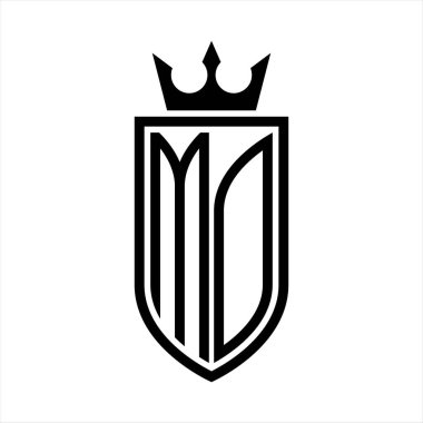 MO Vector logo of initials shield with crown and minimalist, elegant style, with thin outline