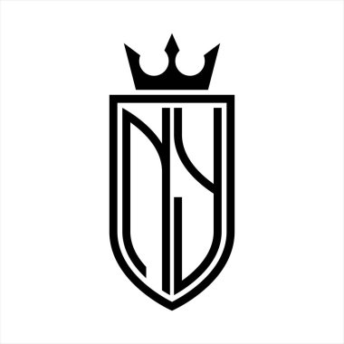 Taç ve minimalist, zarif ve ince hatlı baş harflerin olduğu NY vektör logosu