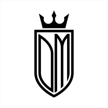 Taç ve minimalist, zarif ve ince hatlı baş harflerin simgesi OM Vektör logosu