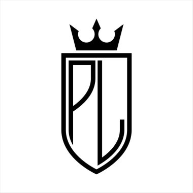 Taçlı ve minimalist, zarif, ince çizgili baş harflerin olduğu PL Vektör logosu