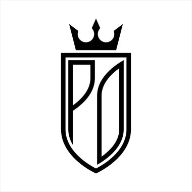 Taç ve minimalist, zarif ve ince çizgili baş harflerin olduğu PO Vektör logosu