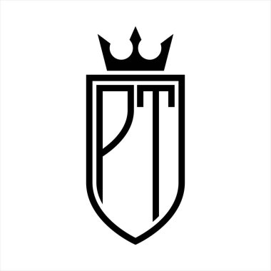 Taç ve minimalist, zarif ve ince hatlı baş harflerin olduğu PT vektör logosu