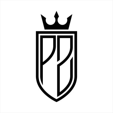 Taç ve minimalist, zarif ve ince hatlı baş harflerin olduğu PZ Vektör logosu