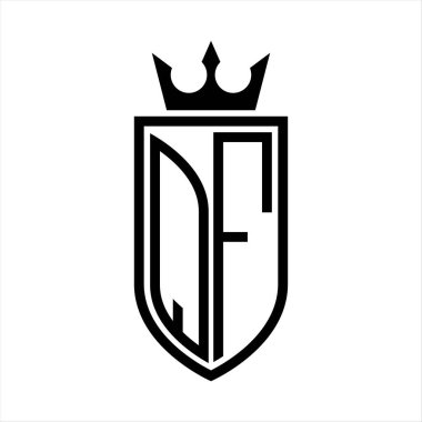 Taç ve minimalist, zarif ve ince hatlı baş harflerin olduğu QF Vektör logosu