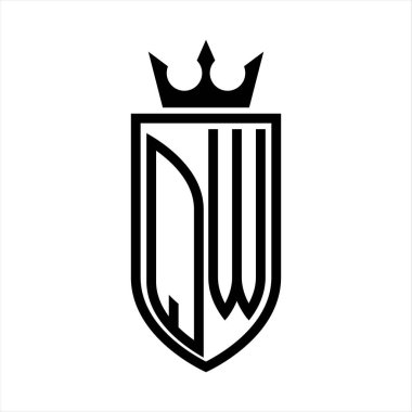 Taç ve minimalist, zarif ve ince çizgili baş harflerin olduğu QW Vektör logosu