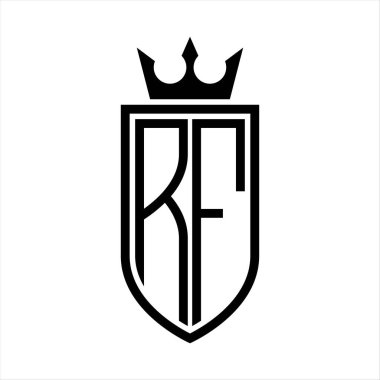 RF vektör logosu. Taçlı, minimalist, zarif ve ince çizgili baş harfler.