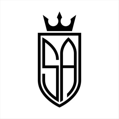 Taç ve minimalist, zarif ve ince çizgili baş harflerin olduğu SA vektör logosu