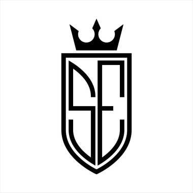 Taç ve minimalist, zarif ve ince hatlı baş harflerin olduğu SE Vektör logosu