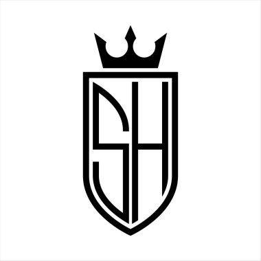 Taç ve minimalist, zarif ve ince hatlı baş harflerin simgesi SH Vektör logosu