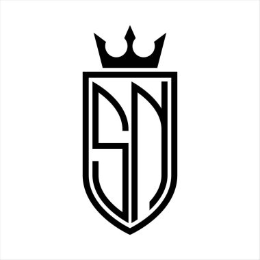 Taç ve minimalist, zarif ve ince hatlı baş harflerin simgesi SN Vektör logosu